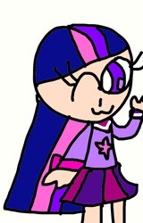 Size: 664x1038 | Tagged: safe, artist:sugarbugjewelpet, derpibooru import, twilight sparkle, human, 1000 hours in ms paint, clothes, female, humanized, one eye closed, shirt, simple background, skirt, solo, watch, white background, wink