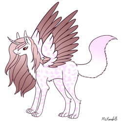 Size: 2000x2000 | Tagged: safe, artist:misskanabelle, derpibooru import, oc, oc only, hybrid, crack ship offspring, female, horn, interspecies offspring, offspring, parent:discord, parent:fleur-de-lis, parents:fleur-de-cord, paws, simple background, smiling, solo, transparent background, wings