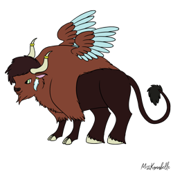 Size: 2000x2000 | Tagged: safe, artist:misskanabelle, derpibooru import, oc, oc only, buffalo, buffalo oc, crack ship offspring, high res, horns, interspecies offspring, magical gay spawn, male, offspring, parent:discord, parent:trouble shoes, signature, simple background, solo, transparent background, wings