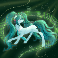 Size: 1600x1600 | Tagged: safe, artist:naezithania, derpibooru import, earth pony, pony, anime, female, hatsune miku, headphones, mare, necktie, ponified, solo, vocaloid