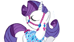 Size: 1280x720 | Tagged: safe, derpibooru import, rarity, pony, unicorn, 2009, clothes, eyes closed, fabulous, jewelry, regalia, saddle, show bible, smiling, tack