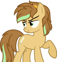 Size: 608x654 | Tagged: safe, artist:pegasski, derpibooru import, oc, oc only, earth pony, pony, base used, bedroom eyes, earth pony oc, eyelashes, female, looking back, mare, pencil, raised hoof, raised leg, simple background, smiling, solo, transparent background