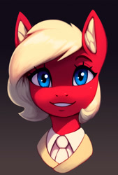 Size: 2697x4000 | Tagged: safe, artist:mrscroup, derpibooru import, oc, oc only, oc:spacehorse, pony, bust, clothes, ear fluff, ears, female, gradient background, looking at you, mare, necktie, smiling, smiling at you, solo