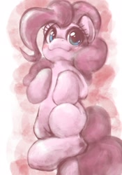 Size: 1430x2048 | Tagged: safe, artist:kurogewapony, derpibooru import, pinkie pie, earth pony, pony, blushing, cute, diapinkes, lying, simple background, smiling