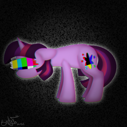 Size: 1000x1000 | Tagged: safe, artist:binkyt11, derpibooru exclusive, derpibooru import, twilight sparkle, unicorn twilight, pony, unicorn, chromatic aberration, eyestrain warning, female, mare, natg 2021, newbie artist training grounds, signature, solo, static