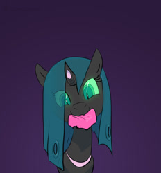 Size: 600x646 | Tagged: safe, artist:carnifex, derpibooru import, queen chrysalis, changeling, cricket, bootleg, mouth hold, smiling