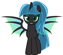 Size: 6099x5367 | Tagged: safe, artist:severity-gray, derpibooru exclusive, derpibooru import, twilight sparkle, twilight sparkle (alicorn), alicorn, changeling, hybrid, absurd resolution, alternate hairstyle, changeling hybrid, changelingified, eyeshadow, fangs, female, grin, lidded eyes, looking at you, makeup, mare, show accurate, simple background, smiling, solo, species swap, spread wings, transformation, transparent background, wings