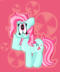 Size: 1774x2112 | Tagged: safe, artist:spritecranbirdie, derpibooru import, minty, earth pony, pony, blushing, cutie mark, female, mare, peppermint, pink mane, pink tail, solo