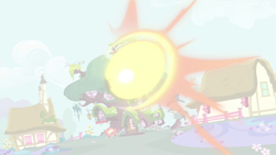 Size: 1280x720 | Tagged: safe, derpibooru import, screencap, season 4, twilight's kingdom, blast, golden oaks library, imminent destruction, no pony, this will end in explosions