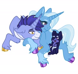 Size: 1741x1651 | Tagged: safe, artist:buttercupisqueen, derpibooru import, hoo'far, trixie, family, female, husband and wife, male, married couple, offspring, parent:hoo'far, parent:trixie, parents:trixfar, shipping, straight, trixfar