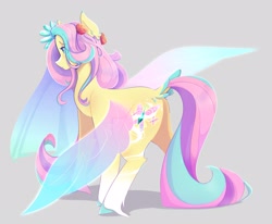 Size: 3371x2784 | Tagged: safe, artist:kisselmr, derpibooru import, fluttershy, pegasus, pony, alternate design, alternate hairstyle, colored hooves, fairy wings, female, gray background, mare, simple background, solo, wings