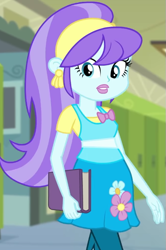 Size: 449x677 | Tagged: safe, derpibooru import, screencap, aqua blossom, better together, equestria girls, holidays unwrapped, book, cropped, o come all ye squashful, solo