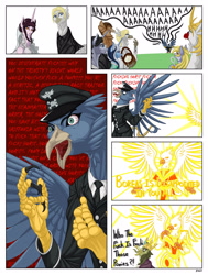 Size: 1920x2541 | Tagged: safe, artist:verskon, derpibooru import, derpy hooves, jet set, oc, oc:grover ii, oc:hearld of boreas, oc:river swirl, oc:rosa maledicta, oc:william stealbeak, oc:wingfred von katerinburg, griffon, pegasus, pony, undead, unicorn, zombie, equestria at war mod, clothes, crown, crown of grover, jewelry, military uniform, regalia, screaming, suit, swearing, tail, uniform, vulgar