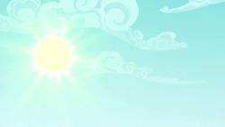 Size: 1280x720 | Tagged: safe, derpibooru import, screencap, dungeons and discords, background, cloud, no pony, scenic ponyville, sky, sun