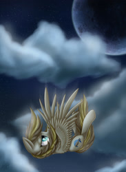 Size: 1900x2600 | Tagged: safe, artist:suplolnope, derpibooru import, oc, oc only, pegasus, pony, cloud, falling, moon, night, night sky, sky, solo, spread wings, wings