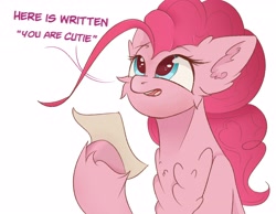 Size: 4096x3186 | Tagged: safe, artist:ponyangle, derpibooru import, pinkie pie, pony, female, fluffy, mare, open mouth, text, unshorn fetlocks