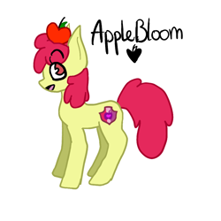 Size: 1000x1000 | Tagged: safe, artist:inkingcactus, derpibooru import, apple bloom, apple, female, filly, food, solo