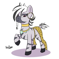 Size: 2886x2877 | Tagged: safe, artist:datzigga, derpibooru import, oc, oc:mahaba, zebra, braid, choker, clothes, ear piercing, earring, femboy, jewelry, male, necklace, piercing, zebra oc