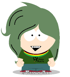 Size: 317x351 | Tagged: safe, artist:somecoconut, derpibooru import, oc, oc:rosetta spectress, human, :d, base used, clothes, female, humanized, open mouth, pants, simple background, smiling, solo, south park, style emulation, transparent background