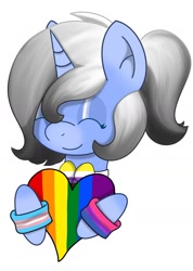 Size: 1136x1597 | Tagged: safe, artist:orbitingdamoon, derpibooru import, oc, pony, unicorn, bisexual pride flag, bowtie, gay pride, gradient mane, lunar orbit, nonbinary pride flag, pride, pride flag, pride month, smiling, solo, transexual pride flag