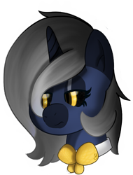 Size: 796x1047 | Tagged: safe, artist:orbitingdamoon, derpibooru import, king sombra, queen umbra, oc, pony, unicorn, bowtie, gradient mane, rule 63, solo