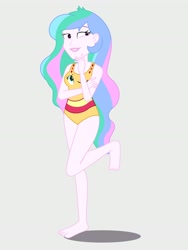 Size: 2112x2816 | Tagged: safe, artist:draymanor57, derpibooru import, princess celestia, sunset shimmer, equestria girls, clothes, clothing transformation, inanimate tf, one eye closed, sleeveless, swimsuit, transformation