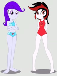 Size: 2112x2816 | Tagged: safe, artist:draymanor57, derpibooru import, oc, oc:blackjack, oc:morning glory (project horizons), fallout equestria, fallout equestria: project horizons, equestria girls, bare shoulders, bikini, clothes, equestria girls-ified, fanfic art, midriff, one-piece swimsuit, sleeveless, swimsuit