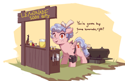 Size: 3476x2261 | Tagged: safe, artist:vanillaghosties, derpibooru import, cozy glow, pegasus, pony, ak, ak-47, assault rifle, bow, cleaver, dialogue, female, filly, freckles, glock, gun, hair bow, high res, knife, lemonade stand, looking at you, newbie artist training grounds, open mouth, open smile, pistol, pure concentrated unfiltered evil of the utmost potency, pure unfiltered evil, rifle, rocket launcher, rpg-7, smiling, smiling at you, solo, sword, this will not end well, weapon