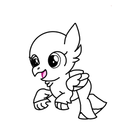 Size: 768x768 | Tagged: safe, artist:agdapl, derpibooru import, oc, oc only, classical hippogriff, hippogriff, base, eyelashes, lineart, monochrome, open mouth, smiling, solo