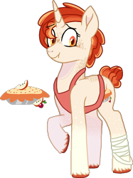 Size: 724x966 | Tagged: safe, artist:rickysocks, derpibooru import, oc, oc:cherry custard tart, pony, unicorn, apron, clothes, female, magical lesbian spawn, mare, offspring, parent:applejack, parent:rarity, parents:rarijack, simple background, solo, transparent background