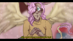 Size: 1500x843 | Tagged: safe, artist:vanilla drop, derpibooru import, fluttershy, human, discordant harmony, fake screencap, humanized, redraw, scene interpretation, solo