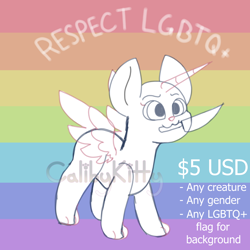 Size: 2000x2000 | Tagged: safe, artist:midnightamber, derpibooru import, oc, alicorn, earth pony, pegasus, pony, unicorn, any gender, any race, any species, chibi, commission, cute, knife, lgbt, lgbt flag, lgbtq, mouth hold, pride, pride flag, pride month, solo, threat, ych example, your character here