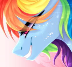 Size: 2304x2160 | Tagged: safe, artist:elektra-gertly, derpibooru import, rainbow dash, pegasus, pony, bust, close-up, determined, grin, portrait, profile, smiling, solo, sweat, sweatdrop, wings