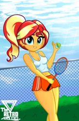 Size: 1170x1800 | Tagged: safe, artist:theretroart88, derpibooru import, sunset shimmer, equestria girls, ball, sports, tennis, tennis ball, tennis racket