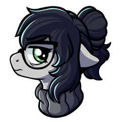 Size: 2400x2400 | Tagged: safe, artist:fannytastical, derpibooru import, oc, oc only, oc:oddsy, earth pony, pony, bust, earth pony oc, female, frown, glasses, high res, looking at you, mare, solo