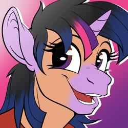 Size: 1280x1280 | Tagged: safe, artist:acesential, artist:tf-sential, twilight sparkle, human, pony, unicorn, bust, clothes, female, gradient background, human to pony, open mouth, portrait, solo, species swap, transformation