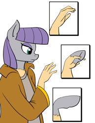 Size: 927x1200 | Tagged: safe, artist:acesential, artist:tf-sential, part of a set, maud pie, earth pony, human, pony, clothes, comic, female, male, solo, transformation