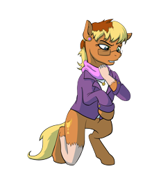 Size: 1066x1200 | Tagged: safe, artist:acesential, artist:tf-sential, ms. harshwhinny, earth pony, human, clothes, ear piercing, earring, female, glasses, human to pony, jewelry, necklace, piercing, scarf, species swap, transformation