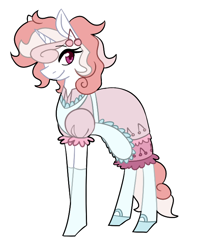 Size: 586x704 | Tagged: safe, artist:lemonbreadison, derpibooru import, oc, oc only, pony, unicorn, apron, clothes, crossdressing, eyelashes, femboy, horn, male, simple background, smiling, solo, stallion, unicorn oc, white background