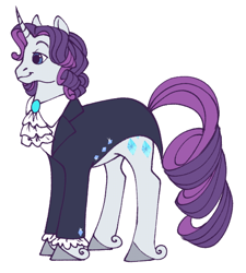 Size: 510x566 | Tagged: safe, artist:pigeorgien, derpibooru import, rarity, pony, unicorn, alternate hairstyle, clothes, female, mare, redesign, solo, suit, unshorn fetlocks