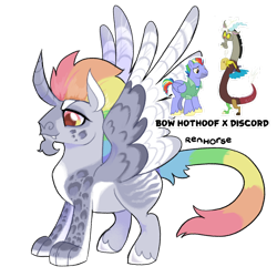 Size: 1280x1280 | Tagged: safe, artist:renhorse, derpibooru import, bow hothoof, discord, oc, hybrid, magical gay spawn, offspring, parent:bow hothoof, parent:discord, simple background, transparent background