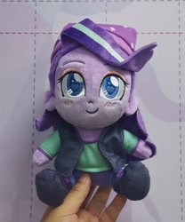 Size: 851x1024 | Tagged: safe, artist:abby_starling, derpibooru import, starlight glimmer, human, equestria girls, beanie, chibi, hat, heart eyes, photo, plushie, smiling, solo, wingding eyes
