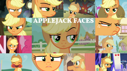 Size: 1280x721 | Tagged: safe, derpibooru import, edit, edited screencap, editor:quoterific, screencap, applejack, pinkie pie, earth pony, pony, apple family reunion, applebuck season, dragon dropped, dragonshy, grannies gone wild, leap of faith, look before you sleep, made in manehattan, no second prances, party of one, the last laugh, three's a crowd, trade ya, angry, apple, applejack is not amused, applejack's hat, clothes, cowboy hat, cute, derp, derp face, duo, duo female, ears, eyes closed, faic, female, floppy ears, food, golden oaks library, grin, hat, jackabetes, open mouth, smiling, solo, sweet apple acres, throne, tree, twilight's castle, unamused, wavy mouth