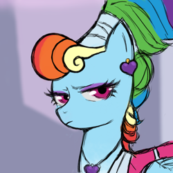 Size: 1080x1080 | Tagged: safe, artist:菜c, derpibooru import, rainbow dash, pegasus, pony, annoyed, ear piercing, earring, eyeshadow, jewelry, makeup, necklace, piercing, rainbow dash always dresses in style, solo