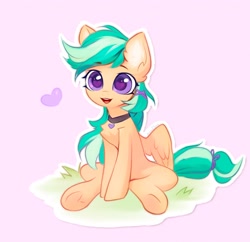 Size: 2533x2450 | Tagged: safe, artist:inowiseei, derpibooru import, oc, oc only, oc:summer ray, pegasus, pony, chest fluff, choker, ear fluff, ears, female, grass, heart, heart eyes, mare, open mouth, open smile, sitting, smiling, solo, wingding eyes