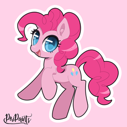 Size: 900x900 | Tagged: safe, artist:piripaints, derpibooru import, pinkie pie, earth pony, pony, cute, diapinkes, ear fluff, ears, happy, looking at you, open mouth, pink background, simple background, smiling, solo