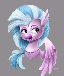 Size: 1725x2048 | Tagged: safe, artist:catscratchpaper, derpibooru import, silverstream, hippogriff, blushing, bust, cute, diastreamies, gray background, jewelry, necklace, simple background, solo