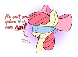 Size: 1280x935 | Tagged: safe, artist:heir-of-rick, apple bloom, blindfold, female, filly, freckles, solo