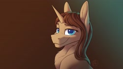 Size: 4000x2250 | Tagged: safe, artist:klarapl, derpibooru import, oc, oc only, pony, unicorn, bust, chest fluff, female, lidded eyes, looking at you, mare, portrait, smiling, smiling at you, solo
