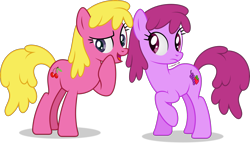 Size: 2509x1435 | Tagged: safe, artist:thatusualguy06, derpibooru import, berry punch, berryshine, cherry berry, earth pony, pony, atg 2021, duo, duo female, female, mare, newbie artist training grounds, raised hoof, raised leg, simple background, transparent background, vector